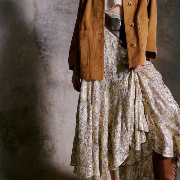 Free People Metallic Floral Tiered Skirt - Picture 2 of 5